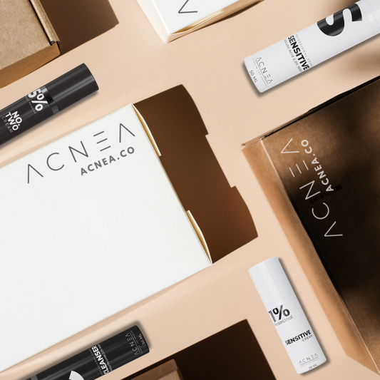Acneca skincare products on a beige background